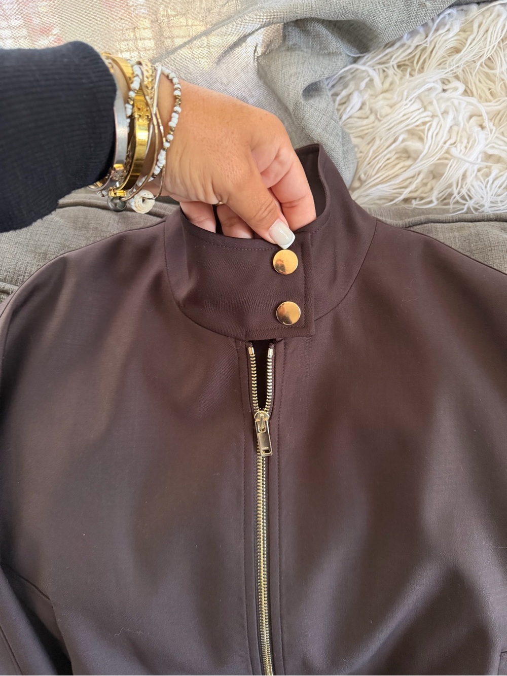 Reiss Dark Brown Bomber Jacket and matching jeans size 28r nwot bundle 🍂🍃🍁 - Picture 13 of 15